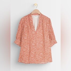 Maison 123 Women's Red and White Patterned Blouse